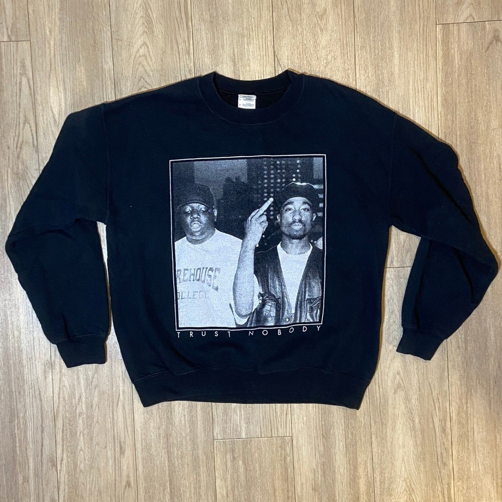 Tupac & Biggie Hip Hop Rap Crewneck Sweatshirt Graphic Print Black Sz Medium